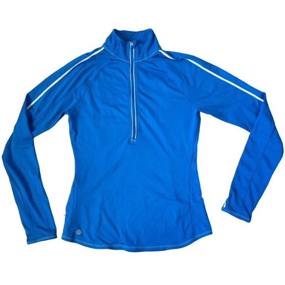 Athleta‎ Half Zip Reflective Running Wild Reflective Top Blue 243315 S Pocket - Picture 1 of 11